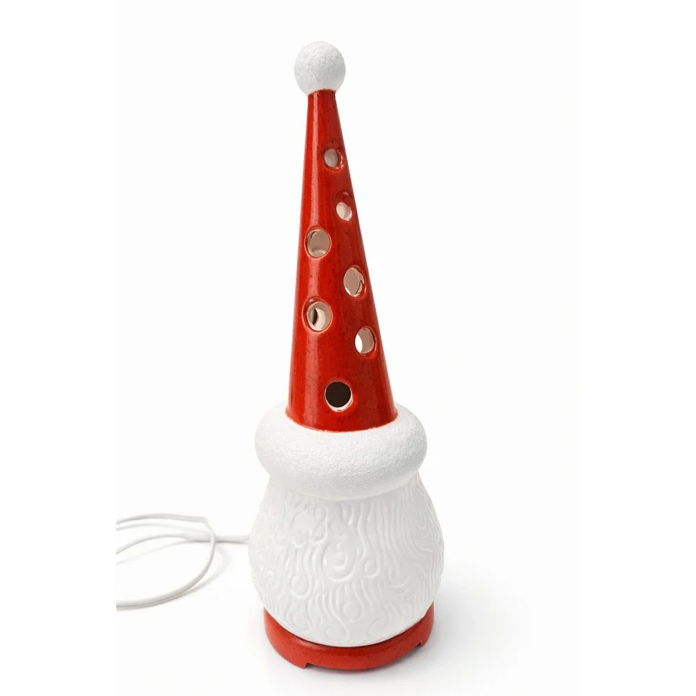 Vintage Ceramic Santa Claus Night Light Red Hat Cutouts Christmas Holiday Lamp